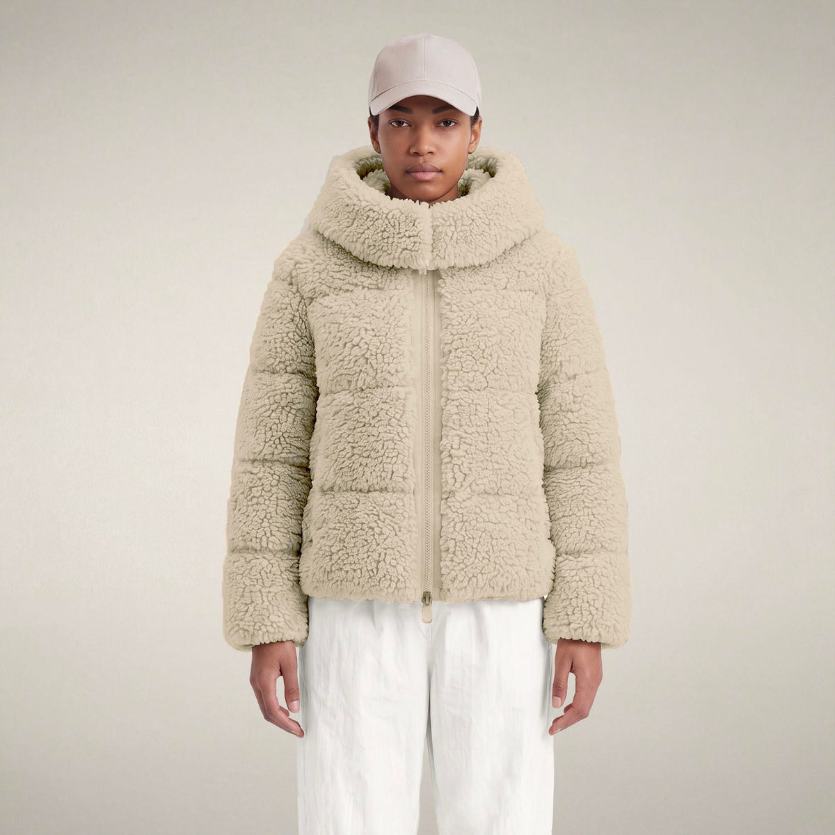 Women's Faux Fur Puffer Jacket Lenora in Shore Beige