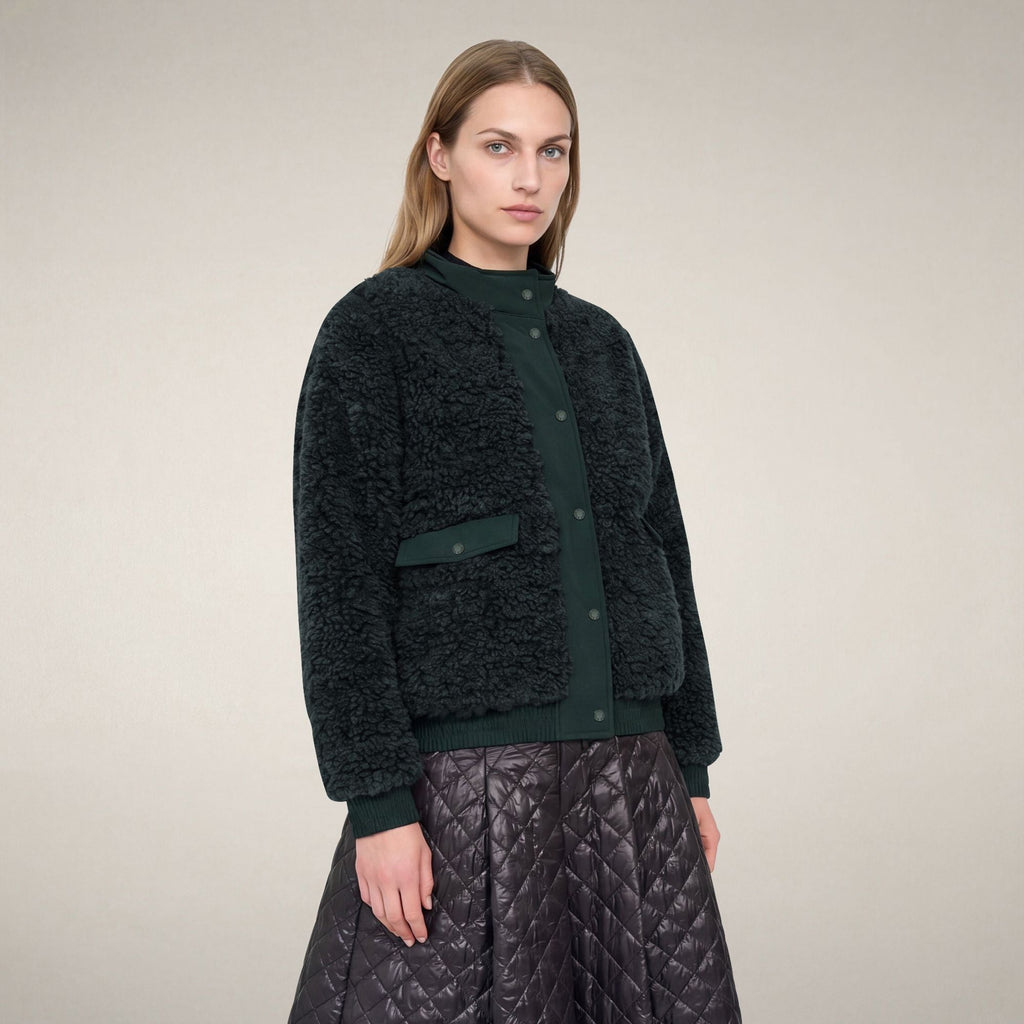 Women's Faux Fur Puffer Jacket Valery in Nori Green