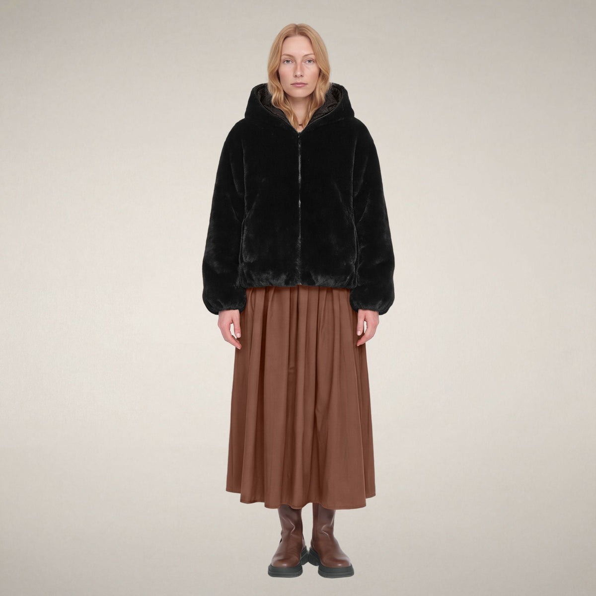 Women's Reversible Faux Fur Jacket Laila in Black
