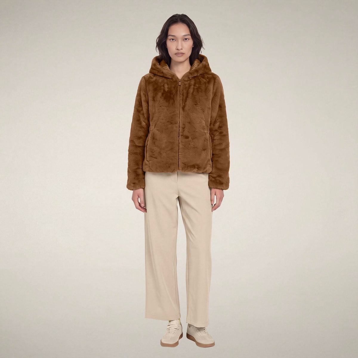 Women's Reversible Faux Fur Jacket Laila in Noisette Brown