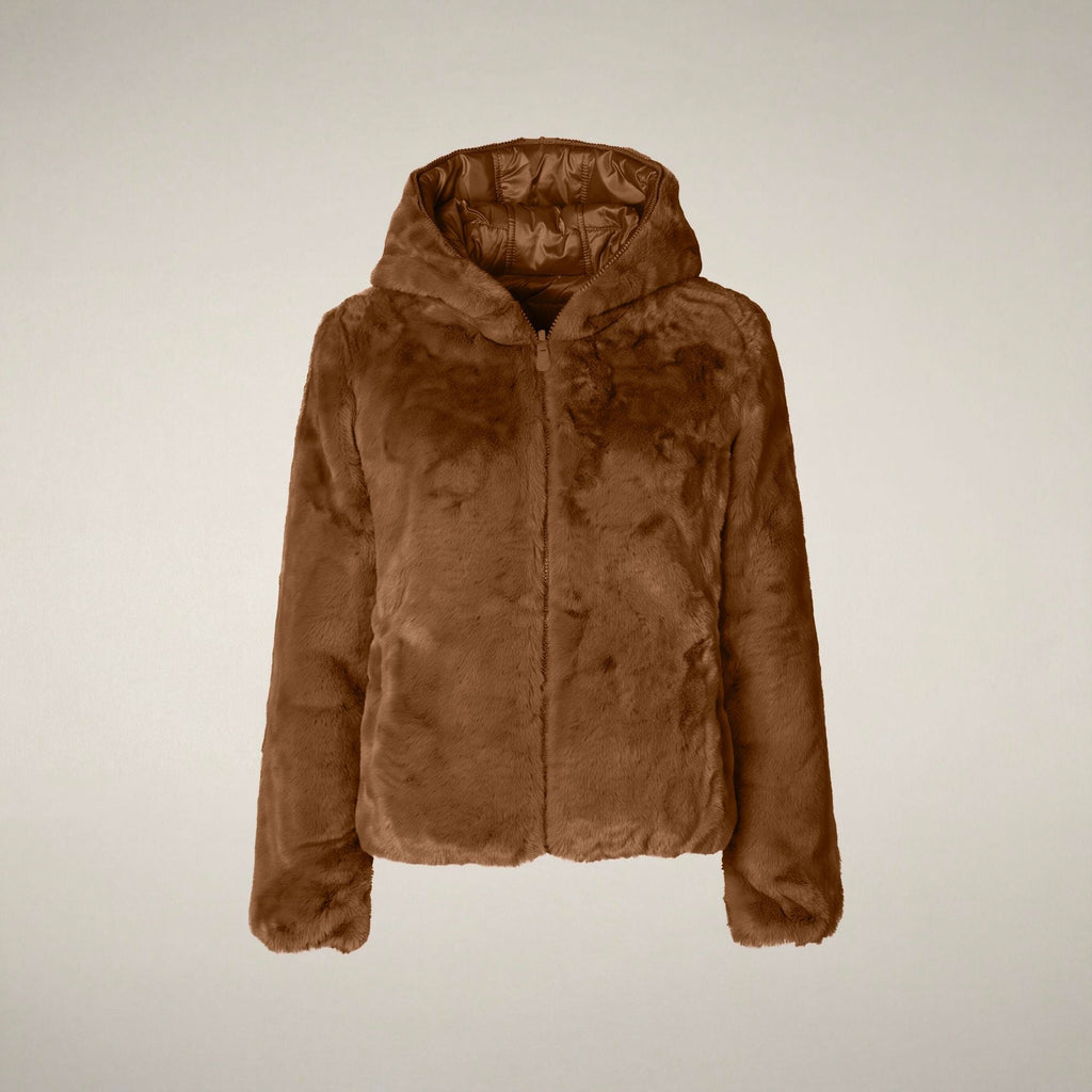 Women's Reversible Faux Fur Jacket Laila in Noisette Brown