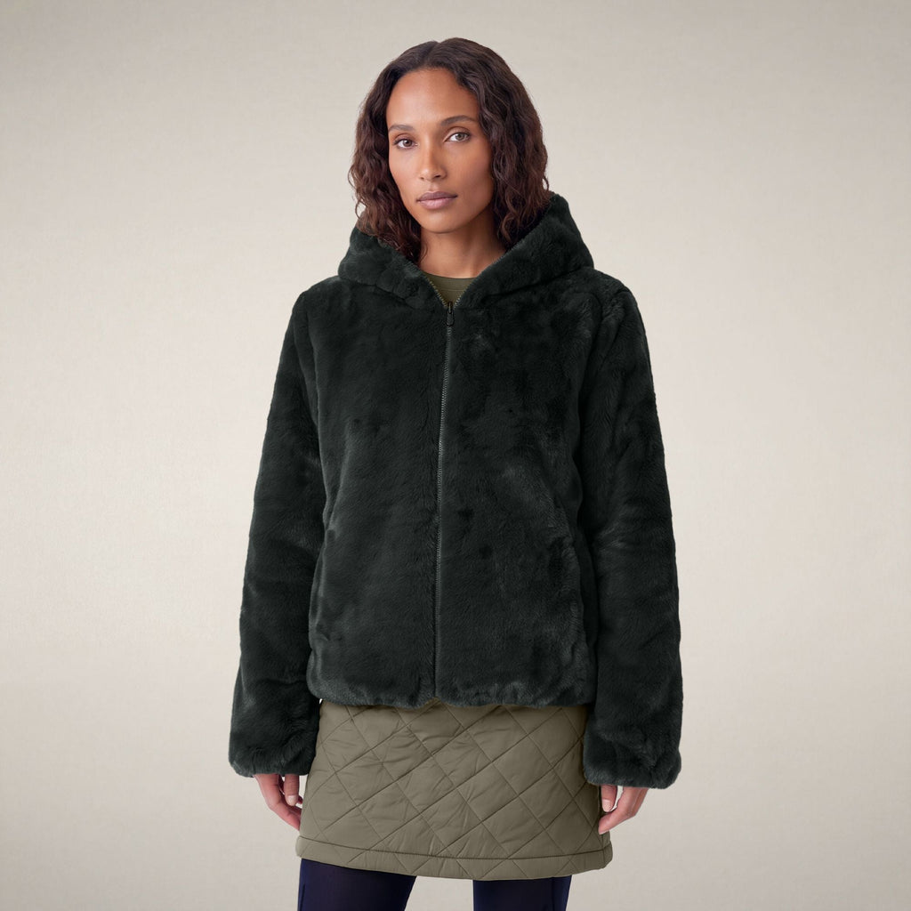 Women's Reversible Faux Fur Jacket Laila in Nori Green