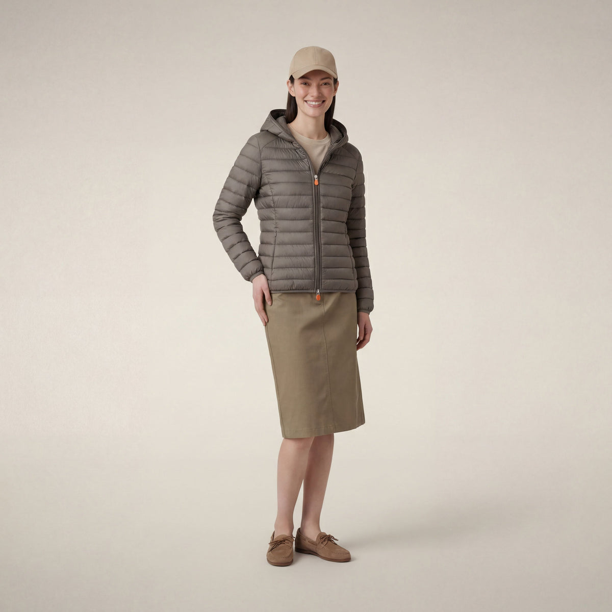 Women's  hooded puffer jacket Daisy in elephant grey