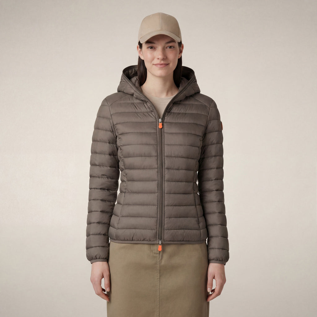 Women's  hooded puffer jacket Daisy in elephant grey