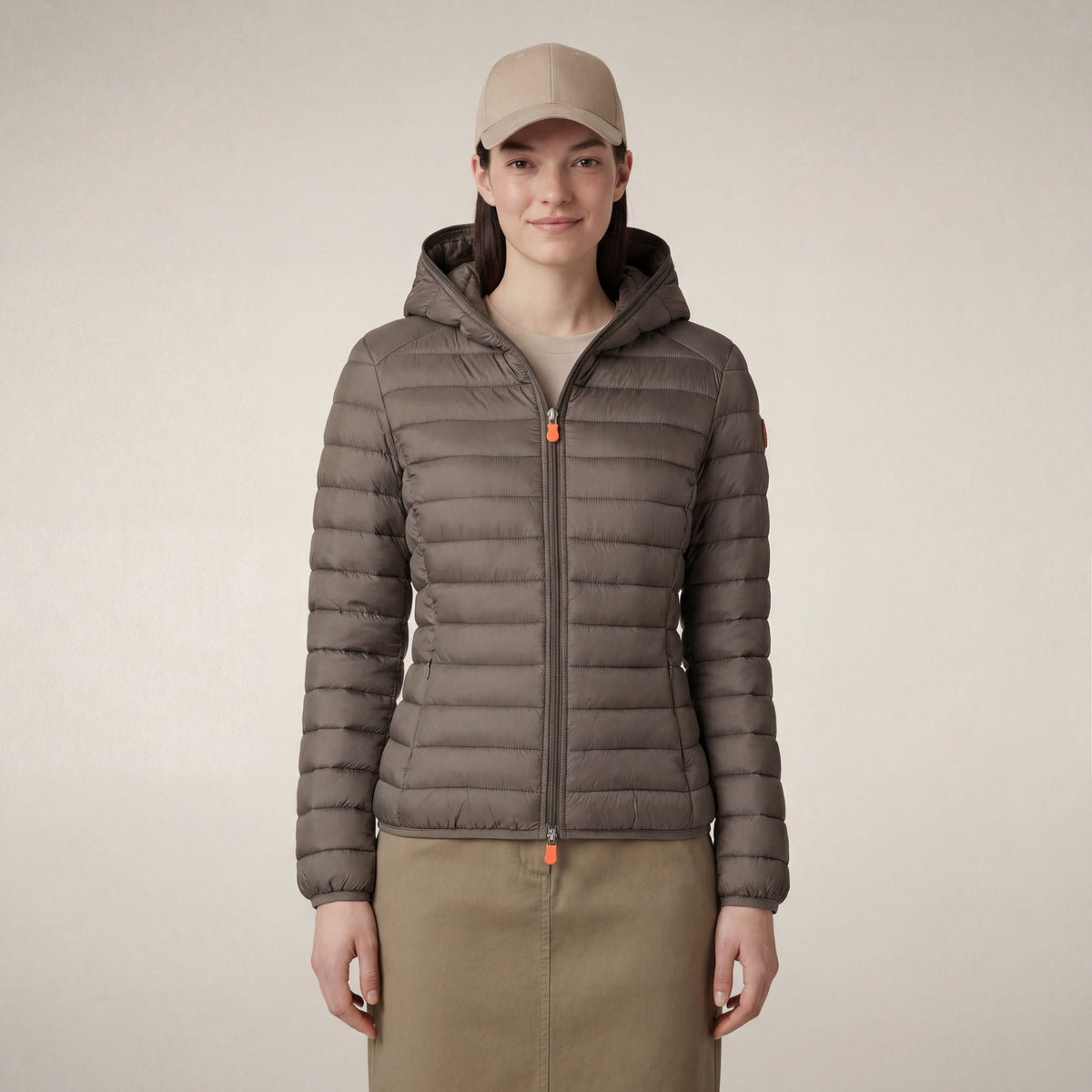 Women's  hooded puffer jacket Daisy in elephant grey