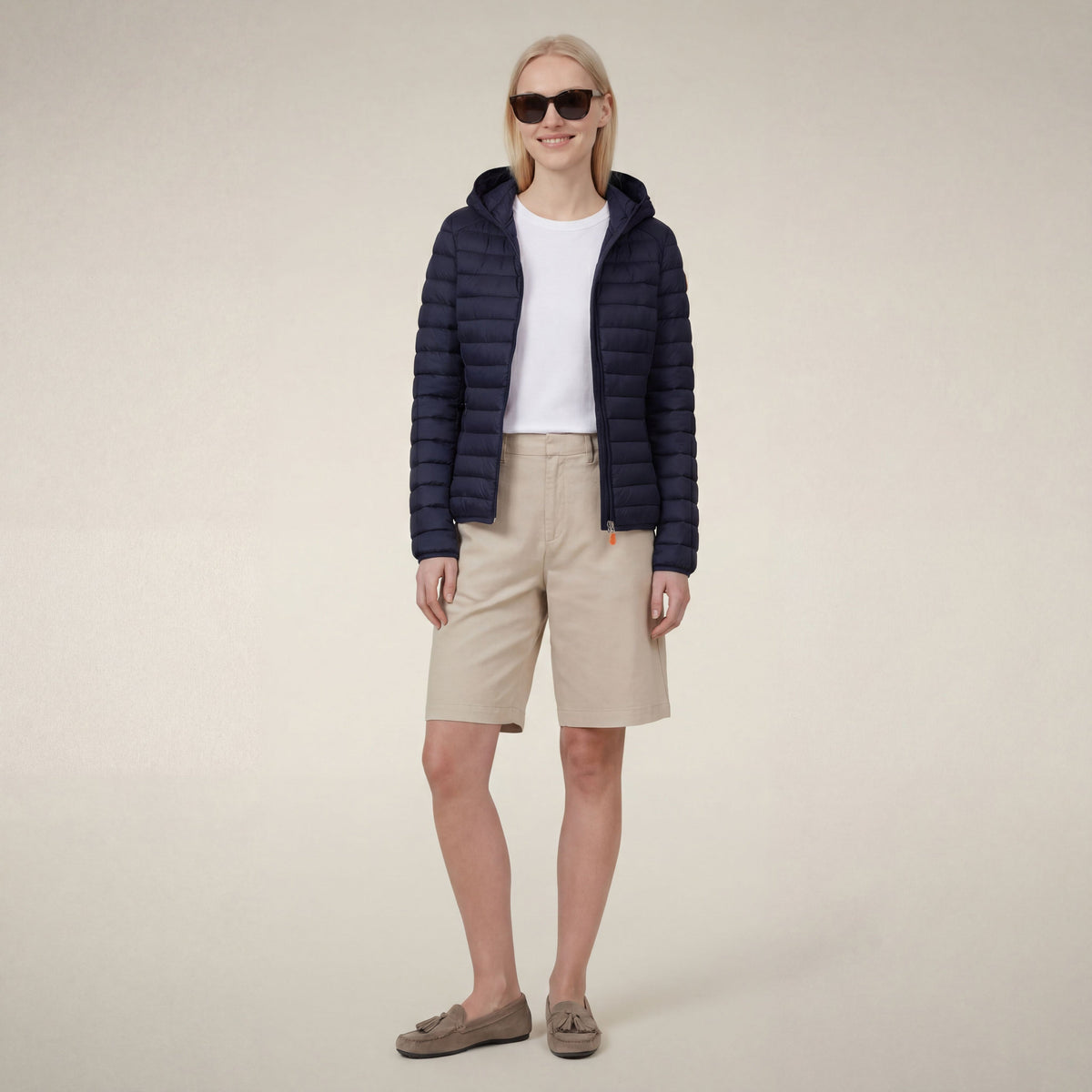 Women's  hooded puffer jacket Daisy in navy blue