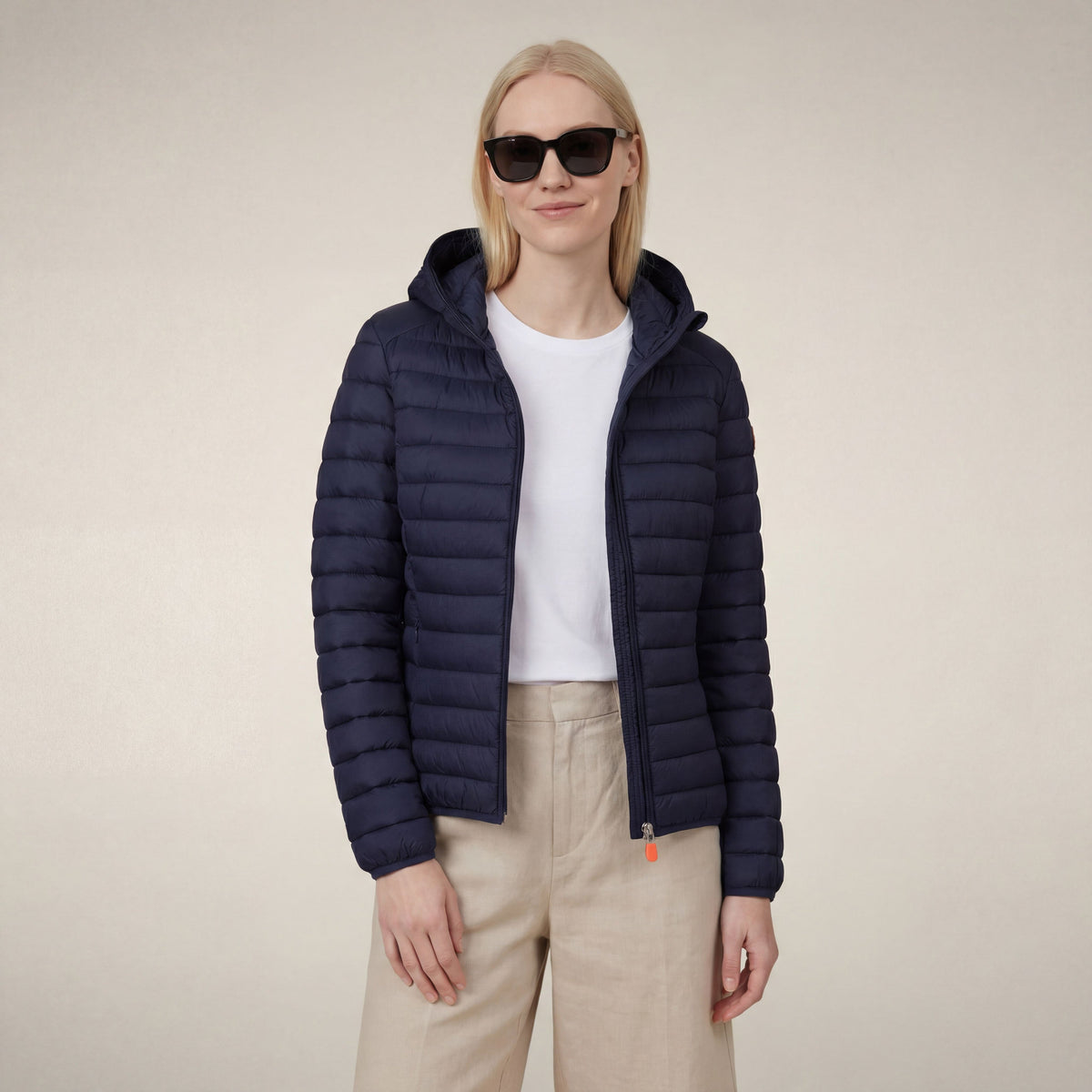 Women's  hooded puffer jacket Daisy in navy blue