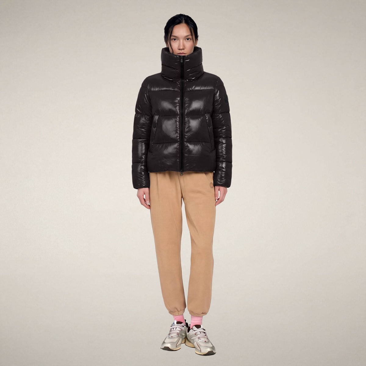 Women's Puffer Jacket Isla in Brown Black