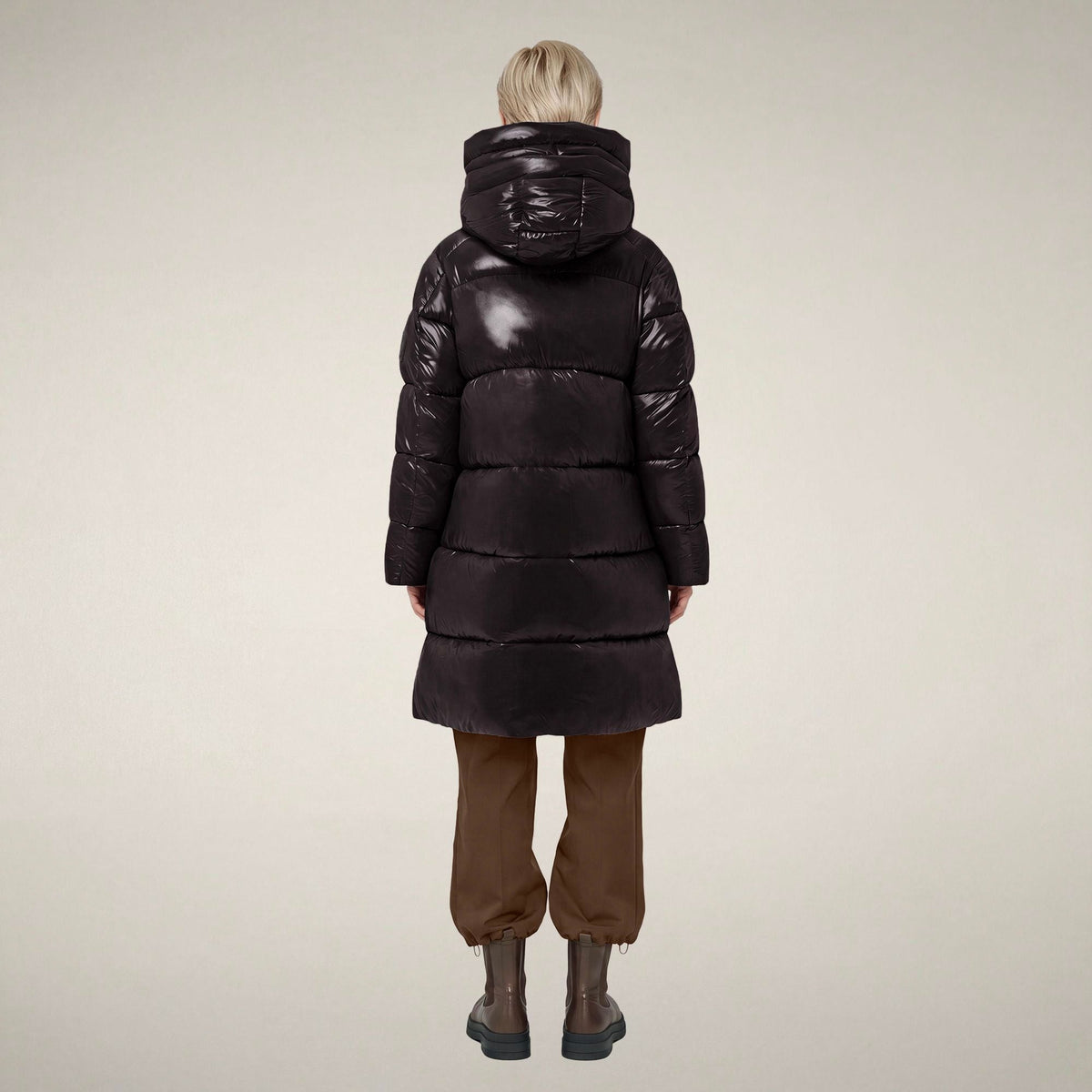 Women's Puffer Coat Isabel in Brown Black