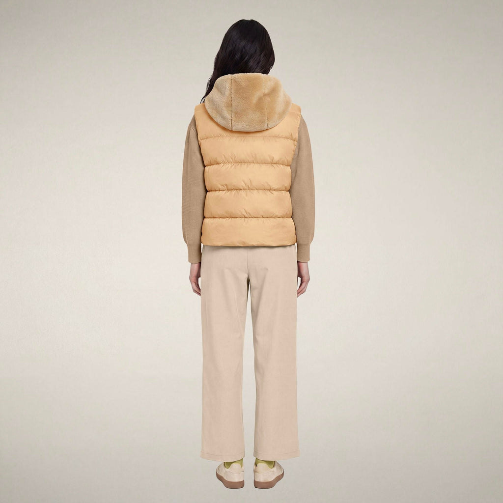 Women's Faux Fur Puffer Vest Cassandra in Stone Beige