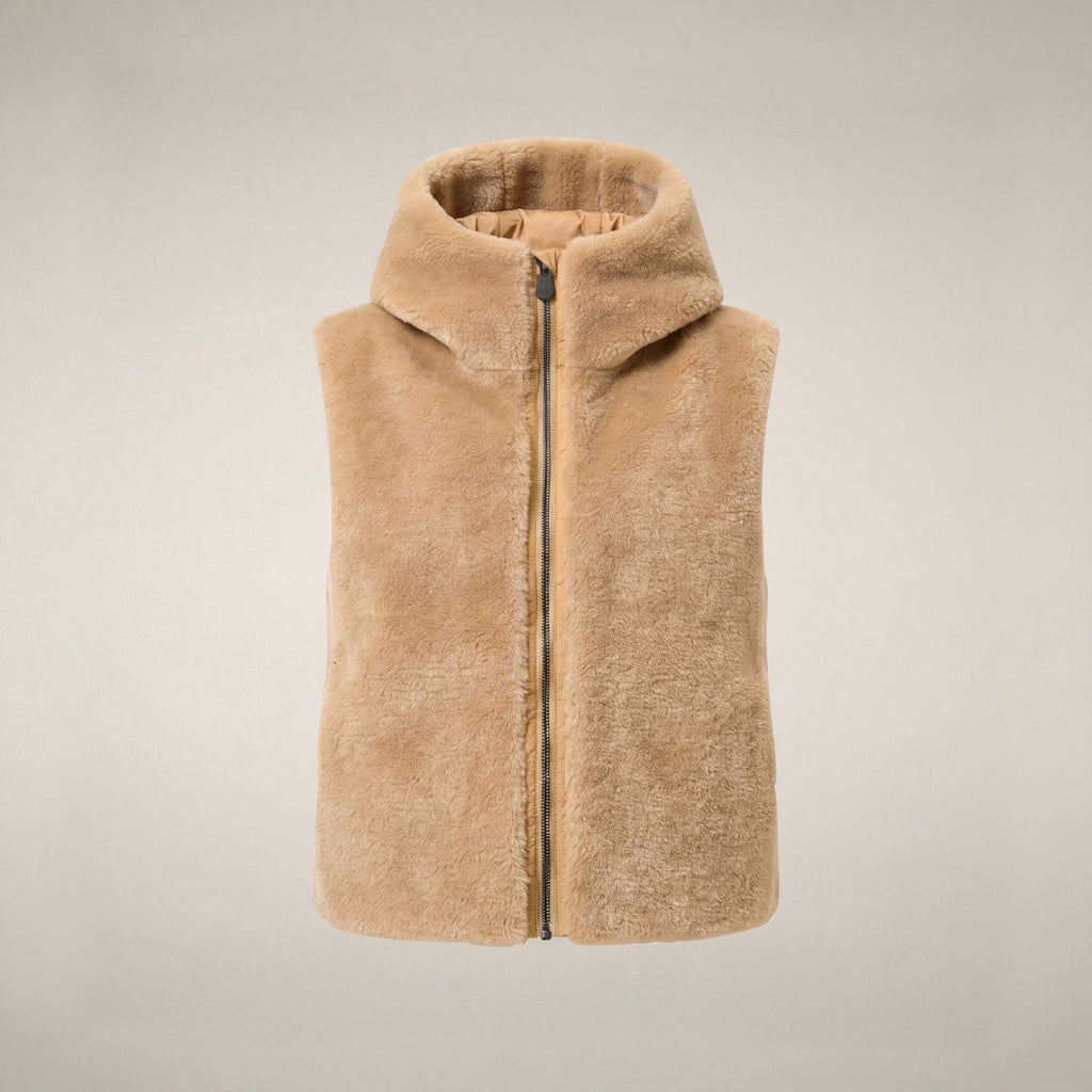Women's Faux Fur Puffer Vest Cassandra in Stone Beige