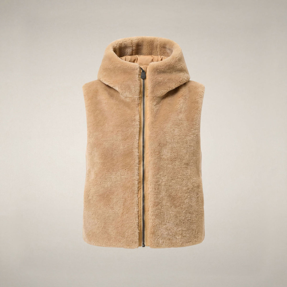 Women's Faux Fur Puffer Vest Cassandra in Stone Beige