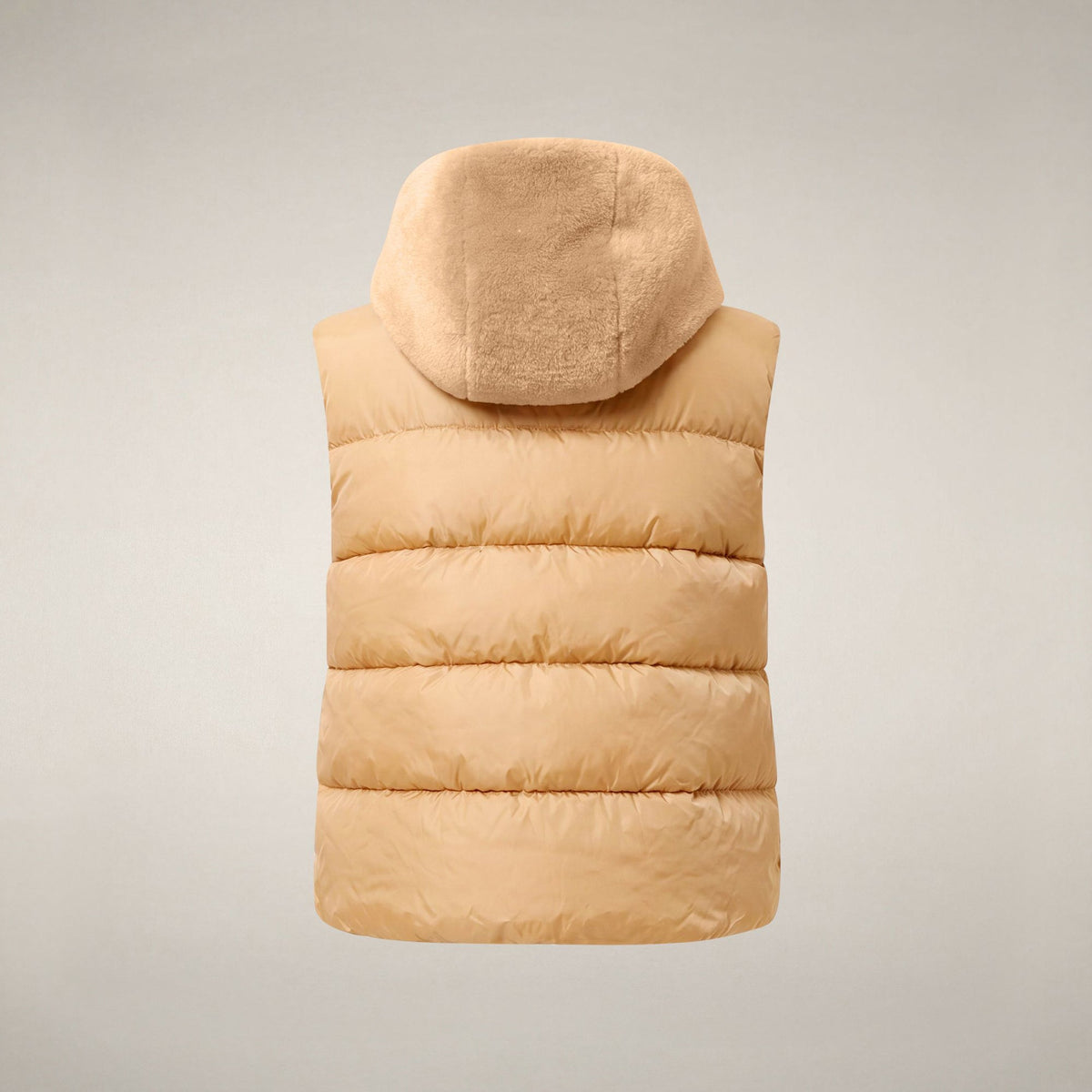 Women's Faux Fur Puffer Vest Cassandra in Stone Beige
