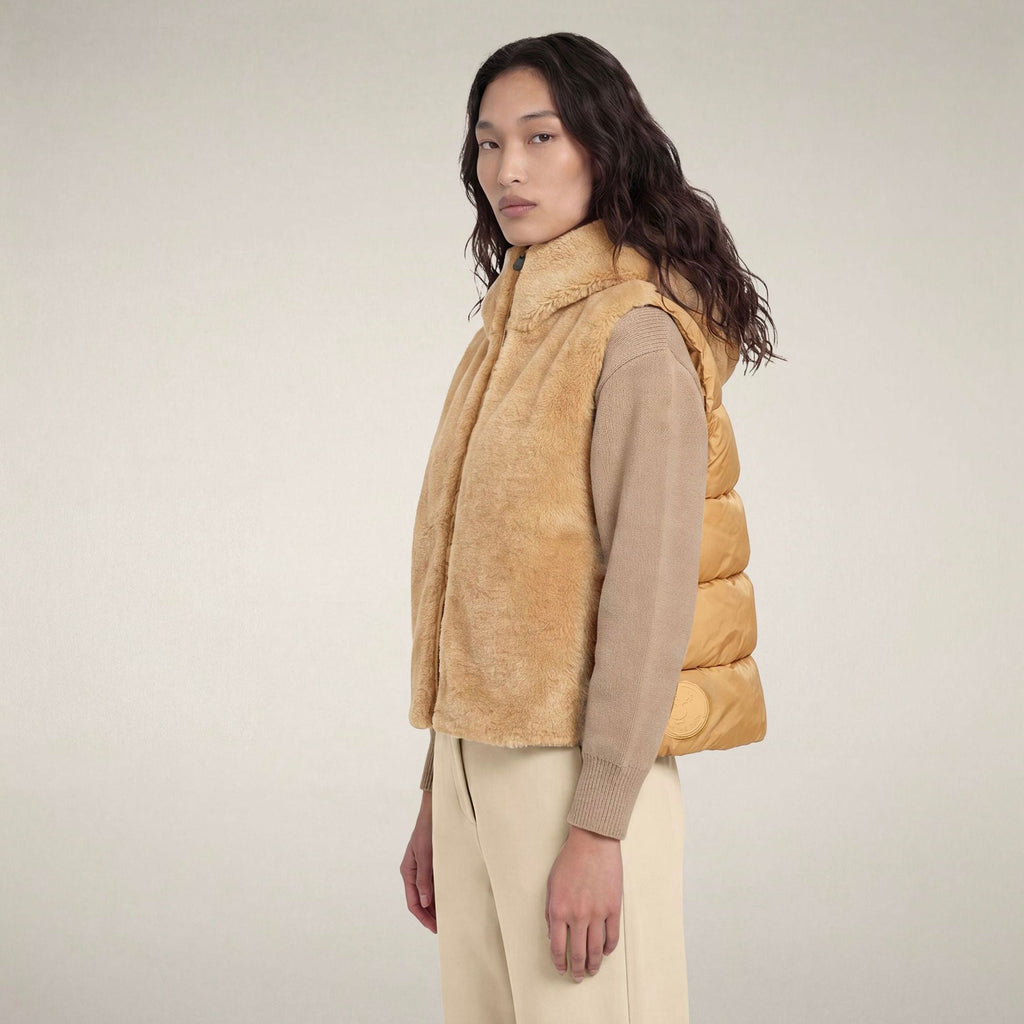 Women's Faux Fur Puffer Vest Cassandra in Stone Beige