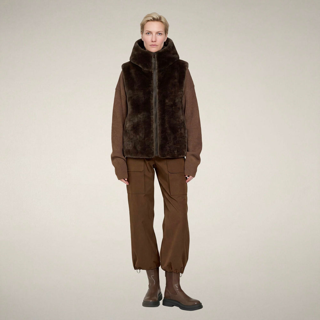 Women's Faux Fur Puffer Vest Cassandra in Soil Brown