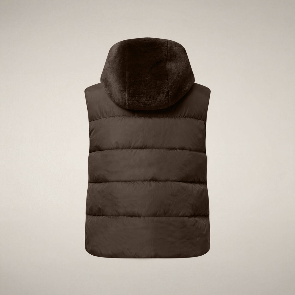 Women's Faux Fur Puffer Vest Cassandra in Soil Brown