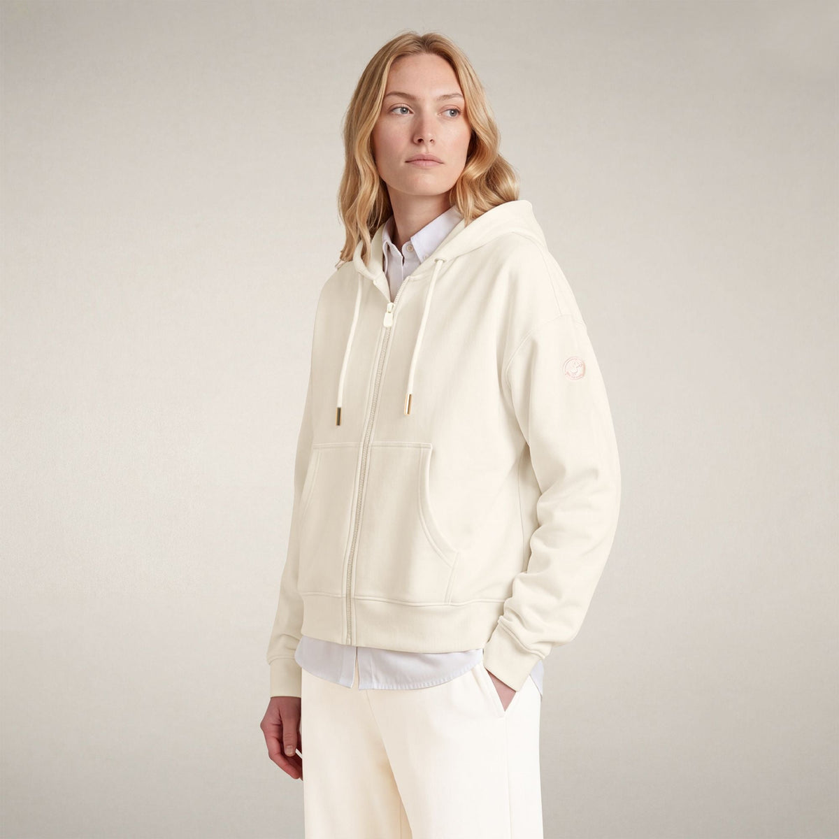 Women's Zip-Up Hoodie Kiku in Cloud White