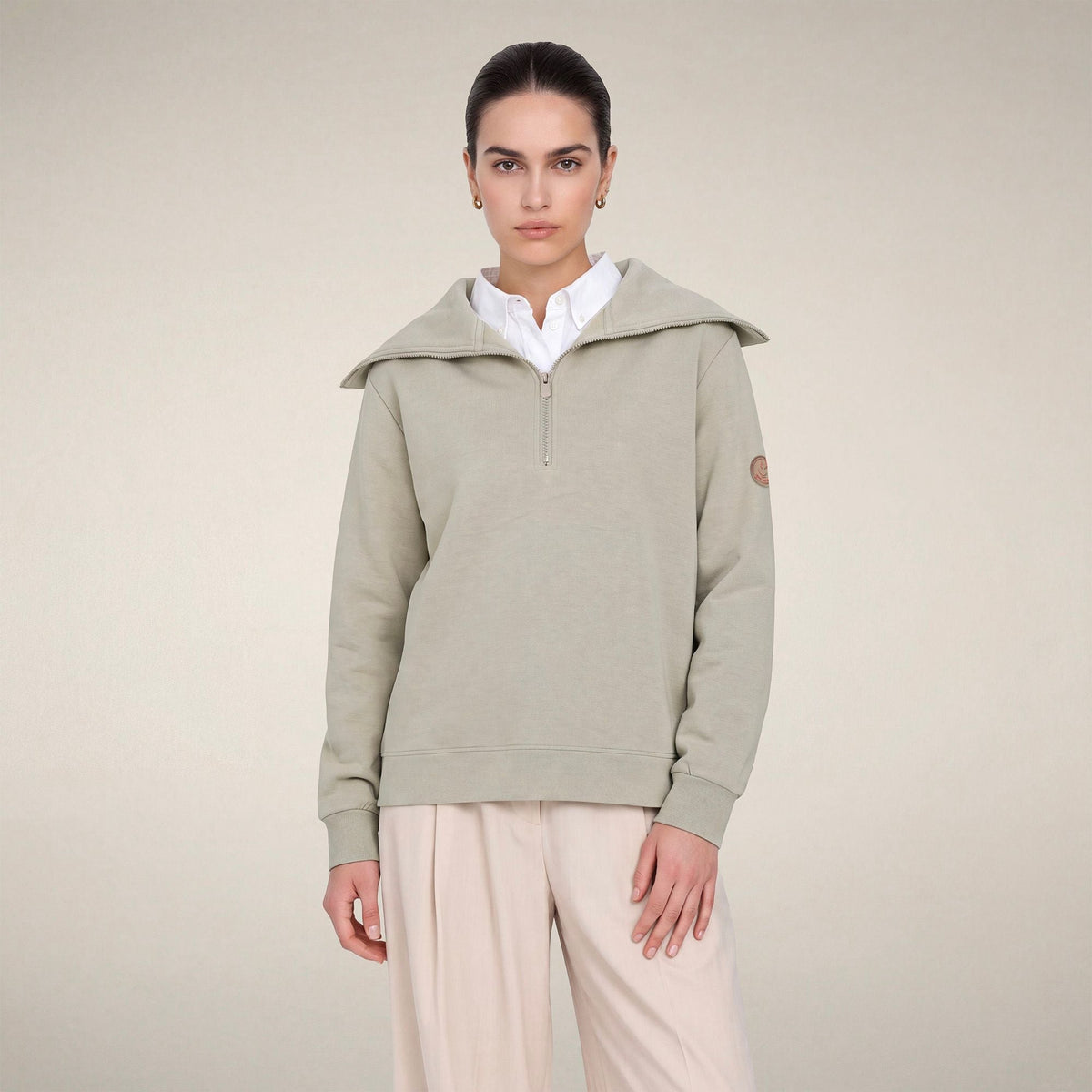 Women's Half-Zip Top Hinata in Rainy Beige