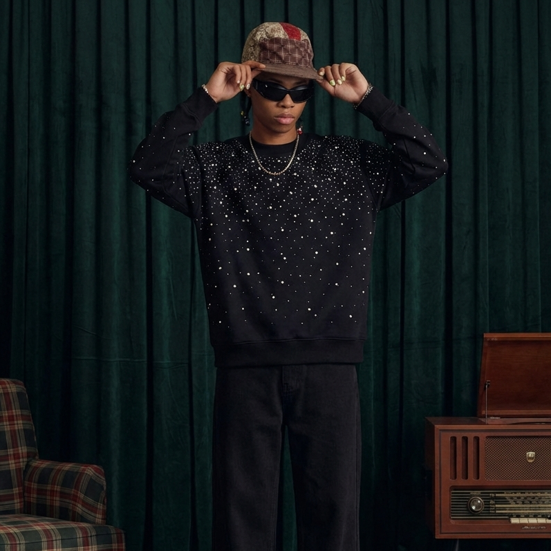 VYBES Rhinestone Galaxy Crewneck