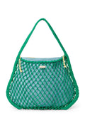 Blau-gelber Wende-Einsatz | Grüne Makramee Mom Bag mit