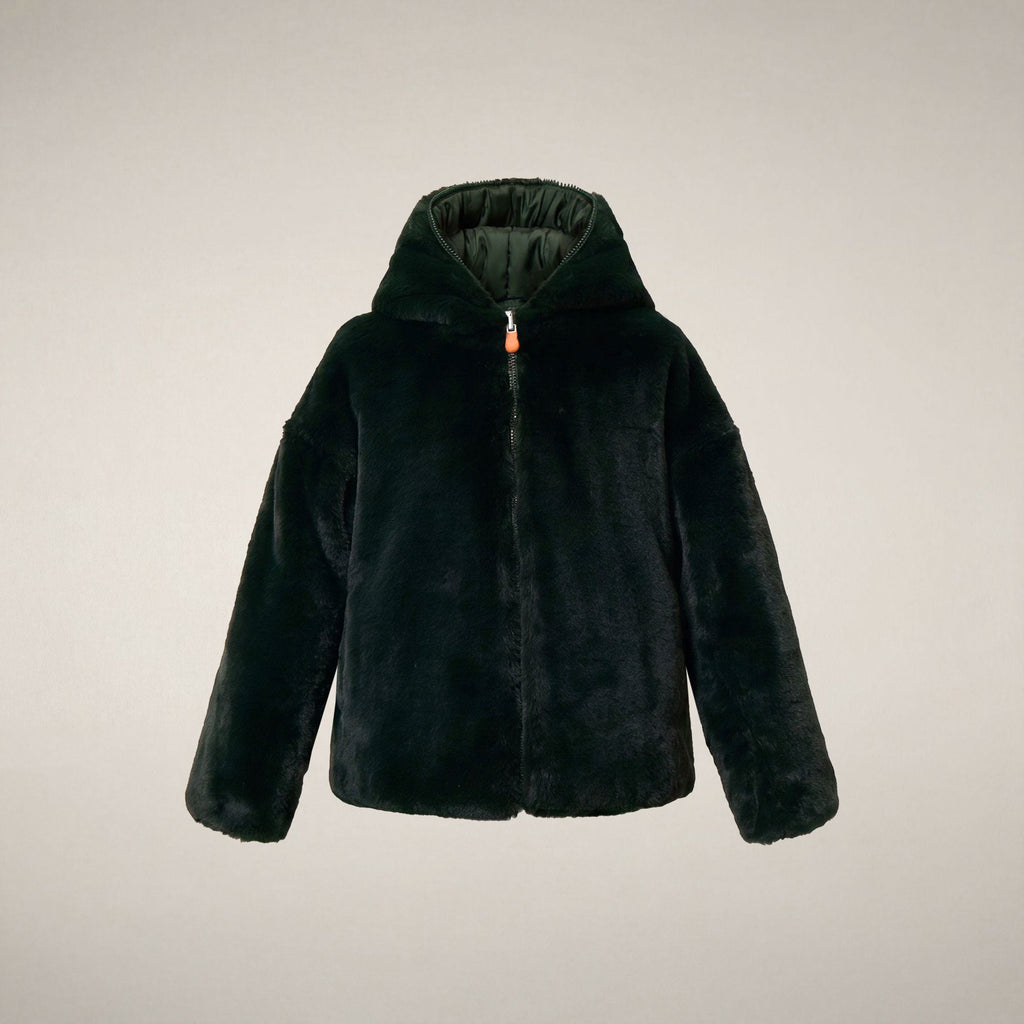 Girls' Reversible Faux Fur Coat Akiko in Nori Green