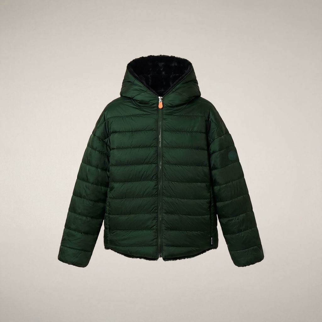 Girls' Reversible Faux Fur Coat Akiko in Nori Green