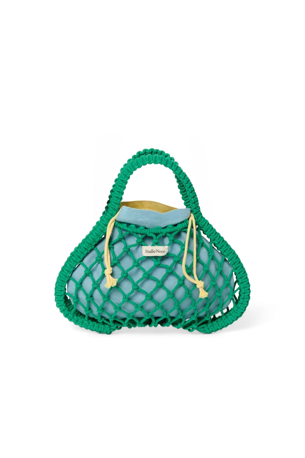 Blauw-gele omkeerbare inzet | Groene macramé minihandtas met