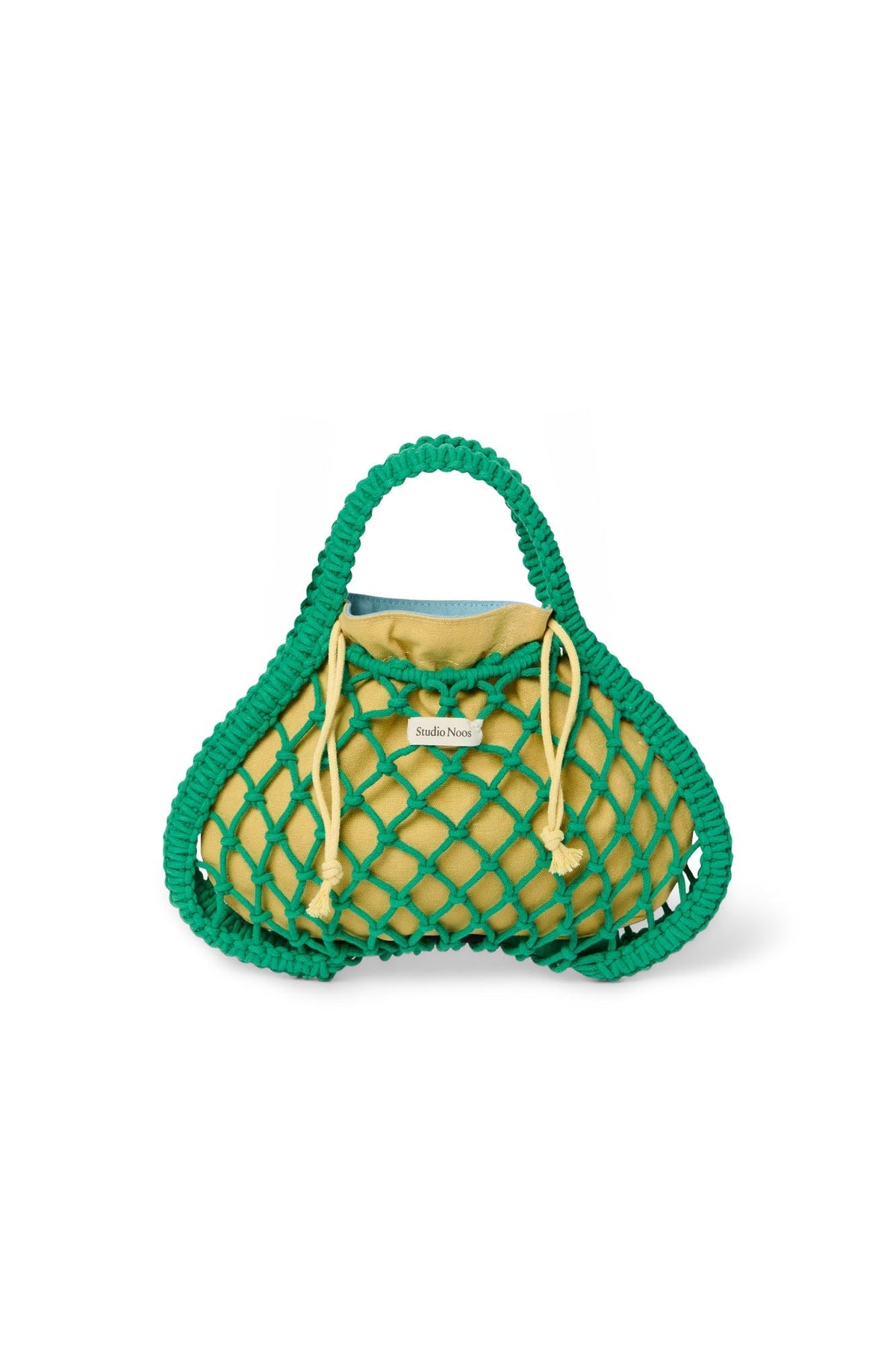 Blauw-gele omkeerbare inzet | Groene macramé minihandtas met