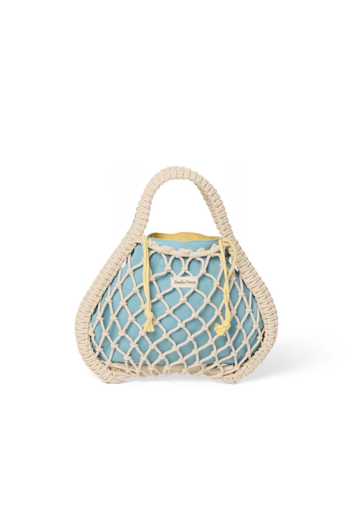 Blau-Gelb Wendeeinsatz | Natur Makramee Mini Handtasche mit