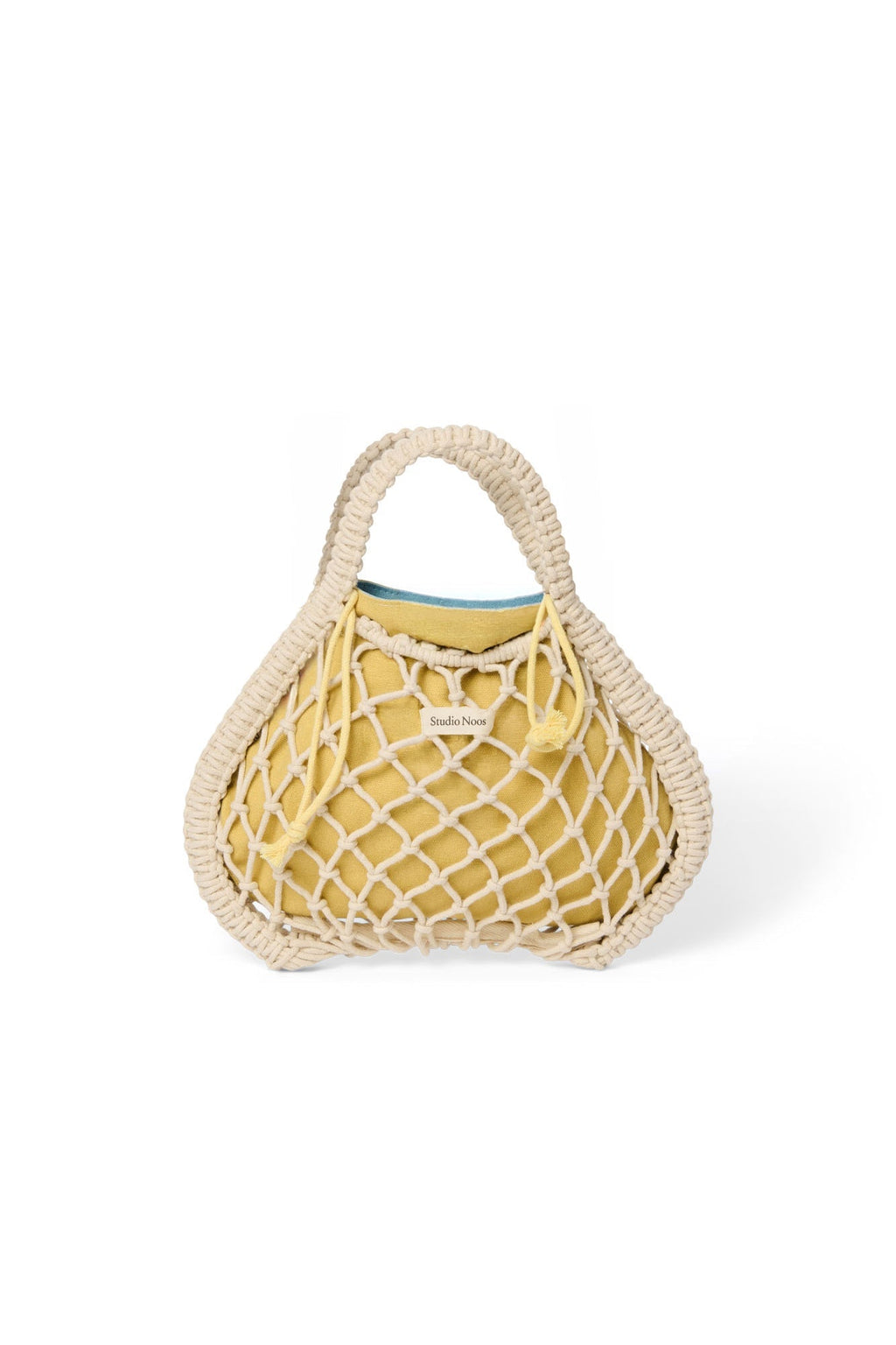 Blau-Gelb Wendeeinsatz | Natur Makramee Mini Handtasche mit