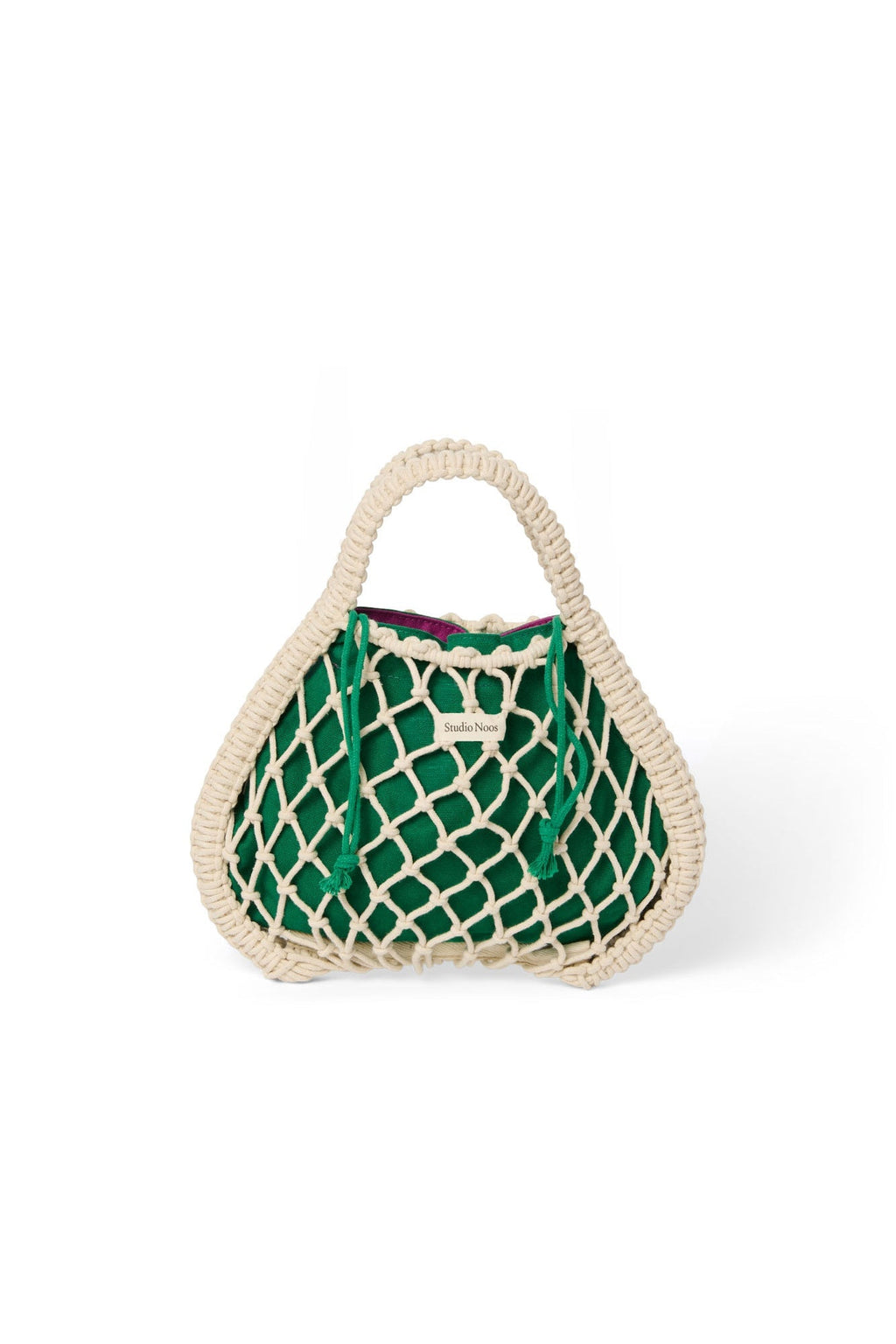 Lila-grüner Wendeeinsatz | Natur Makramee Mini-Handtasche mit