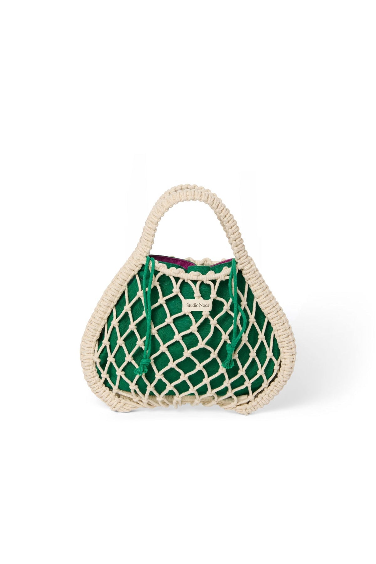 Lila-grüner Wendeeinsatz | Natur Makramee Mini-Handtasche mit