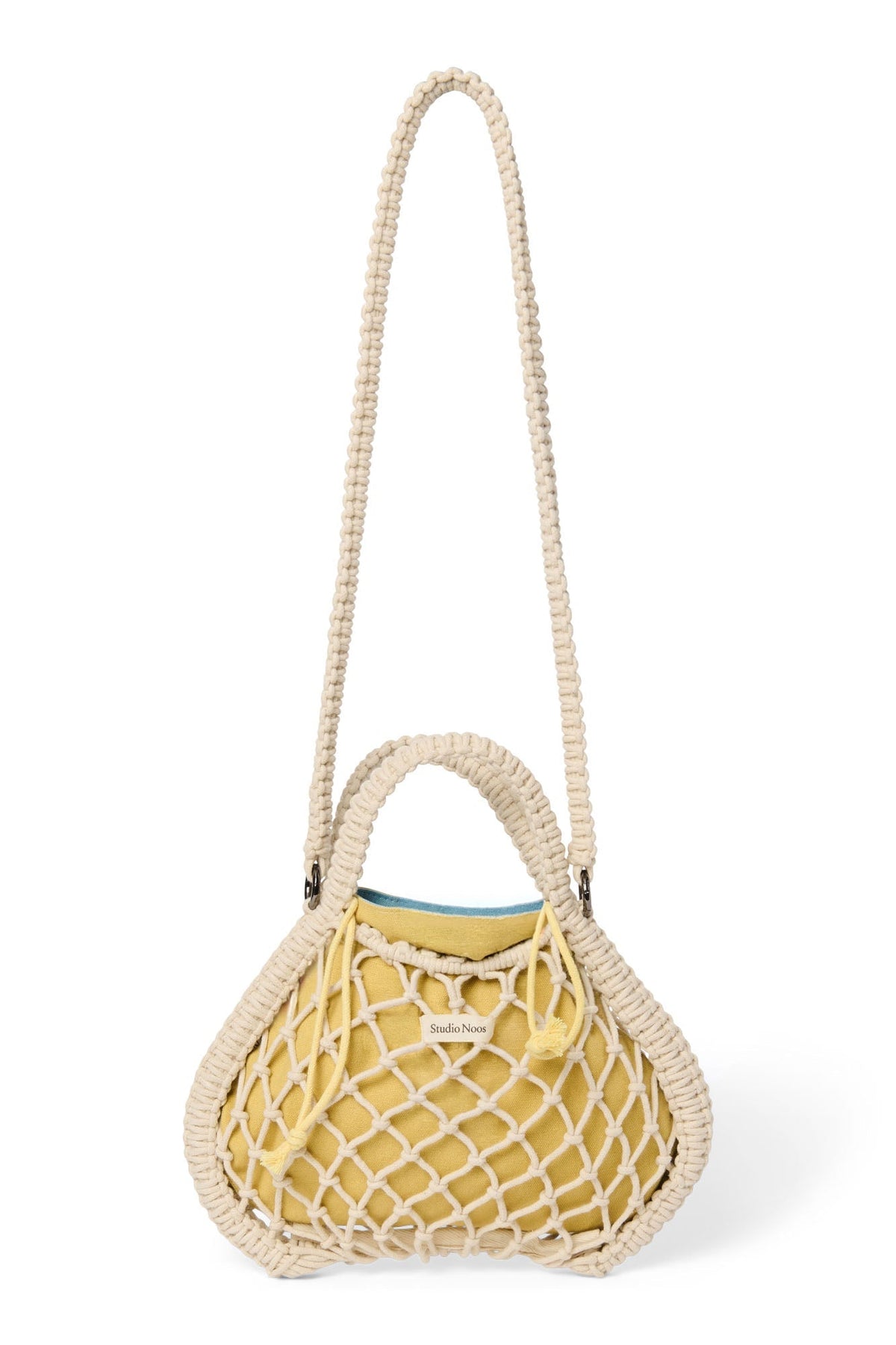 Blau-Gelb Wendeeinsatz | Natur Makramee Mini Handtasche mit