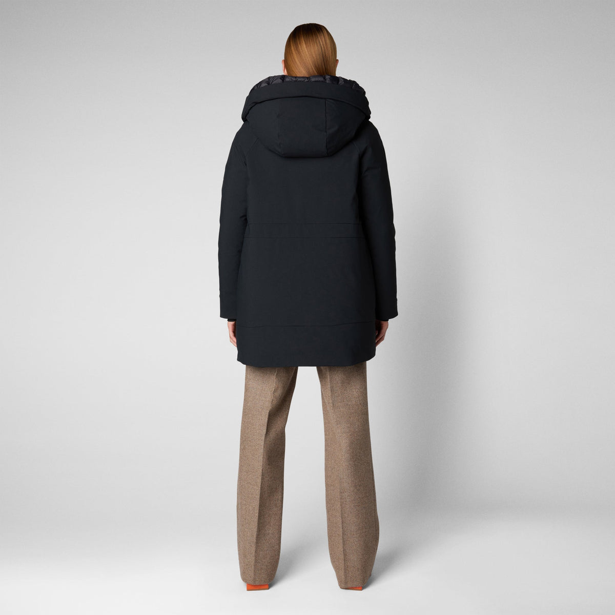 Woman's long hooded parka Gena in black