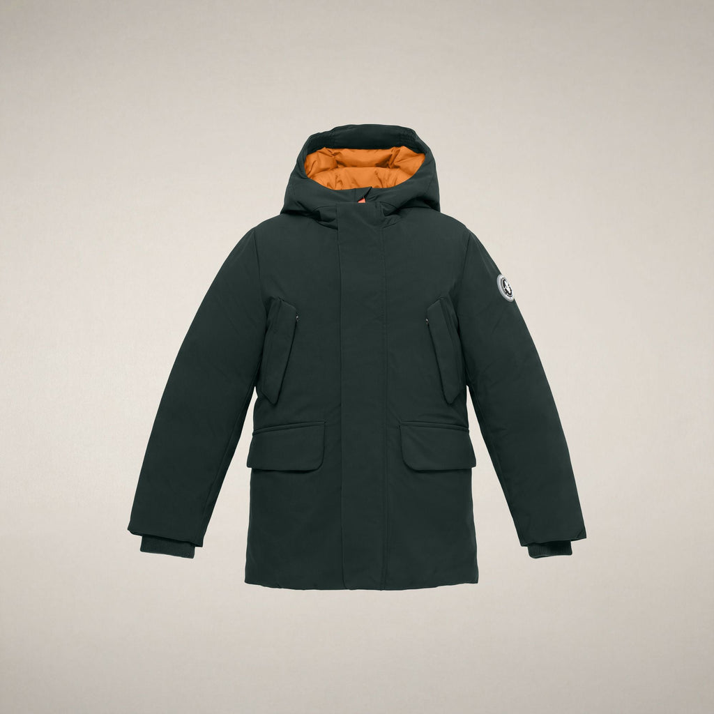 Boys' Parka Mal in Nori Green and Amber Orange