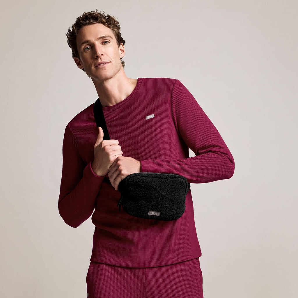 Off-Shift Waffle Crewneck Top™ - Deep Cranberry