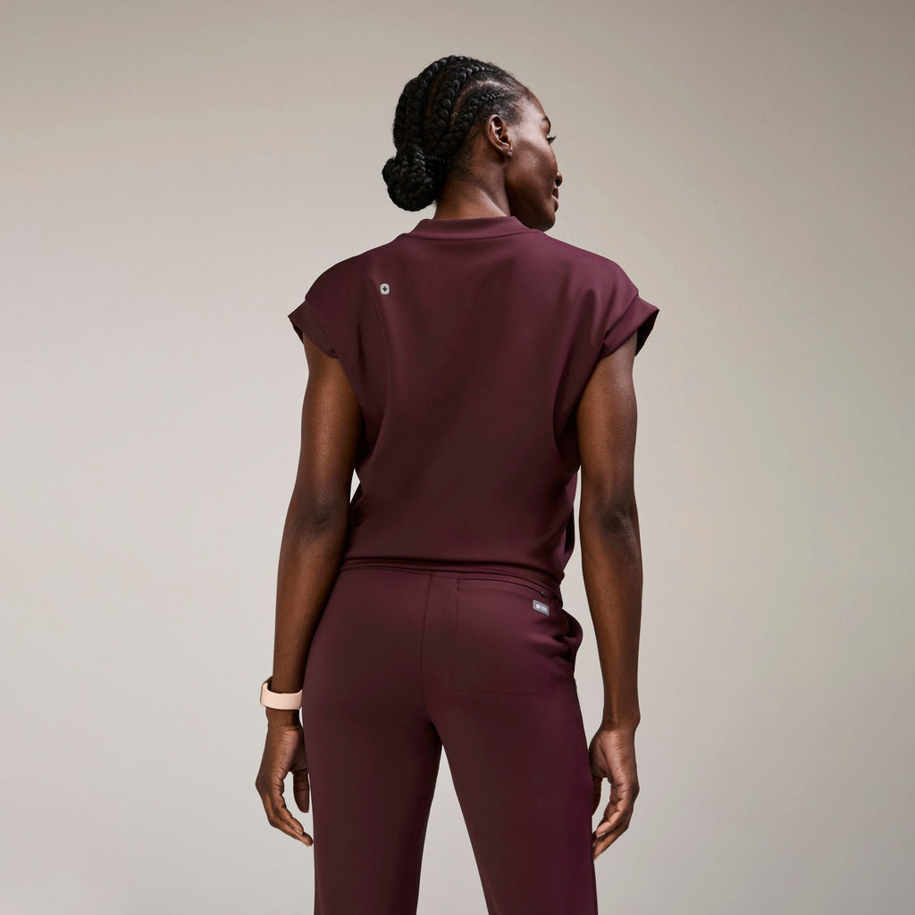 Mira Banded Scrub Top - Burgundy
