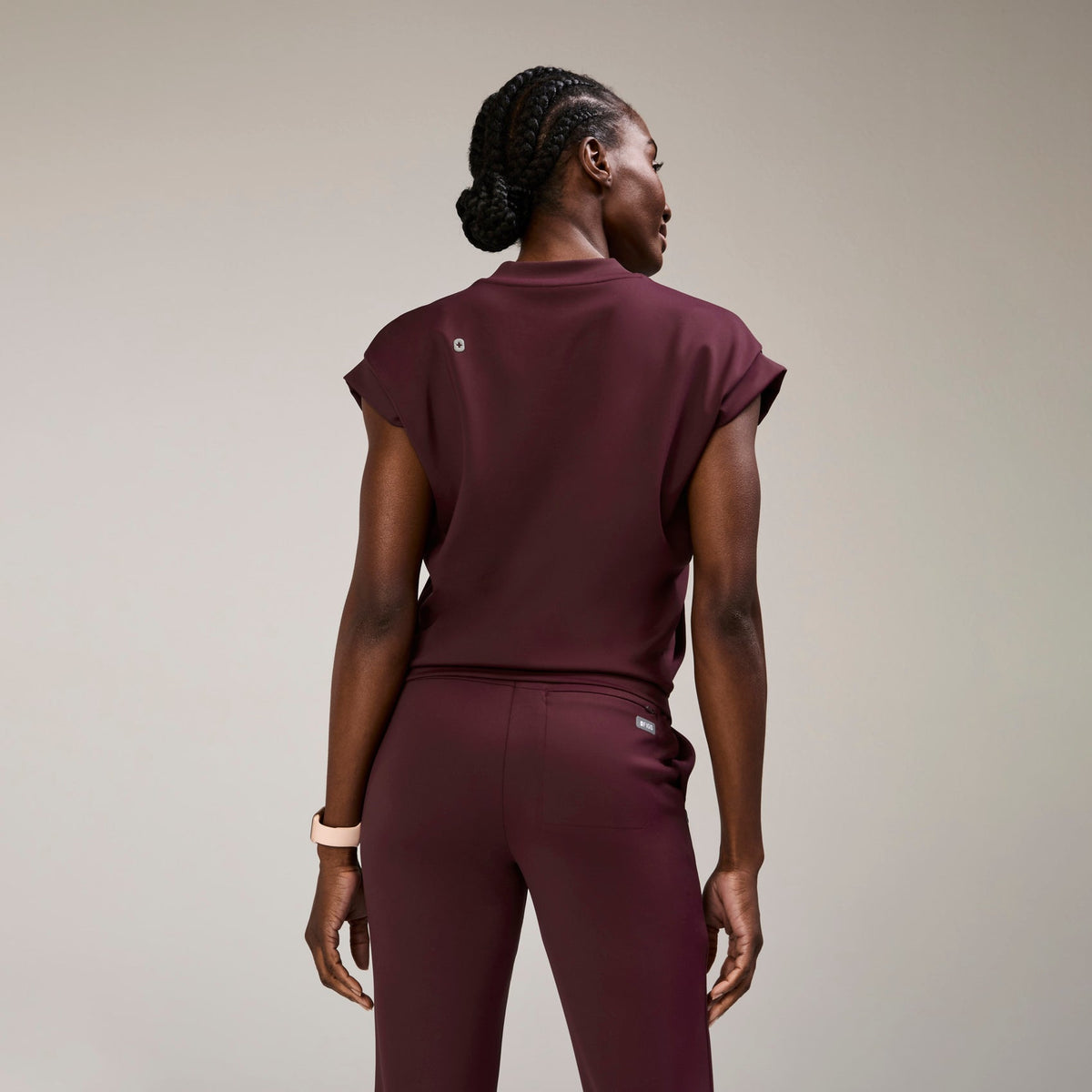 Mira Banded Scrub Top - Burgundy