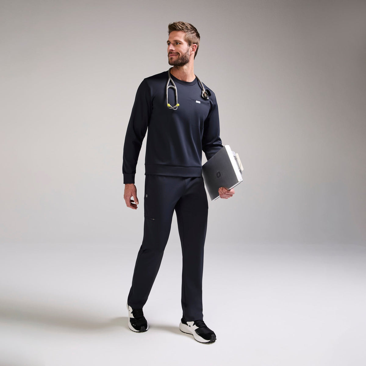 Destin Relaxed Long-Sleeve Scrub Top - Navy