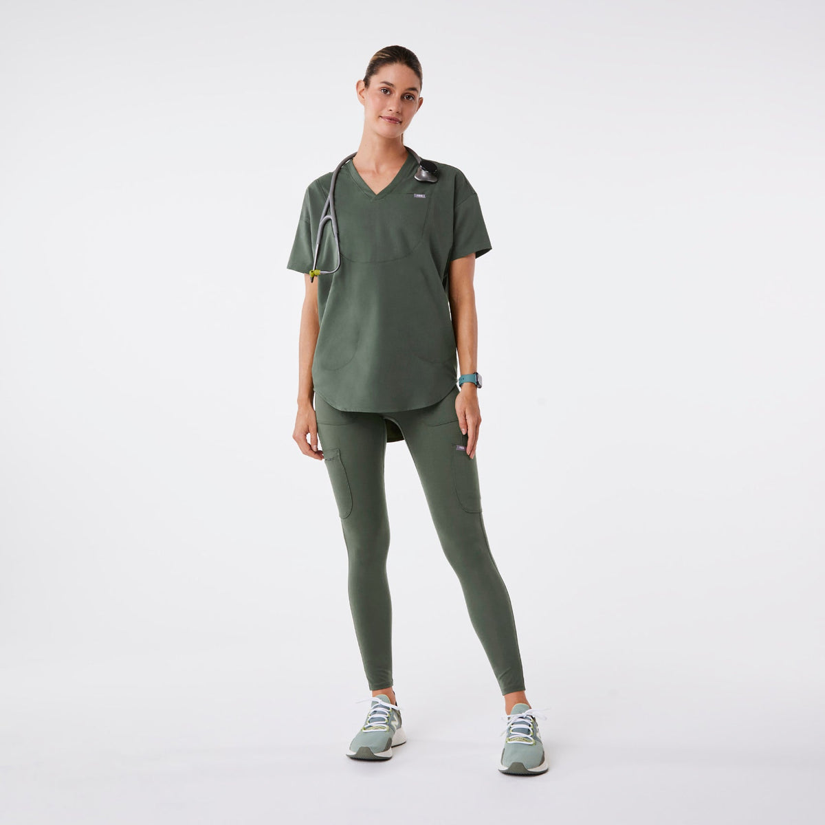 Halle V-Neck Tunic Scrub Top - Moss