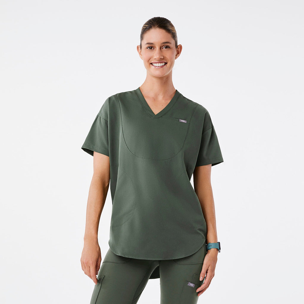 Halle V-Neck Tunic Scrub Top - Moss