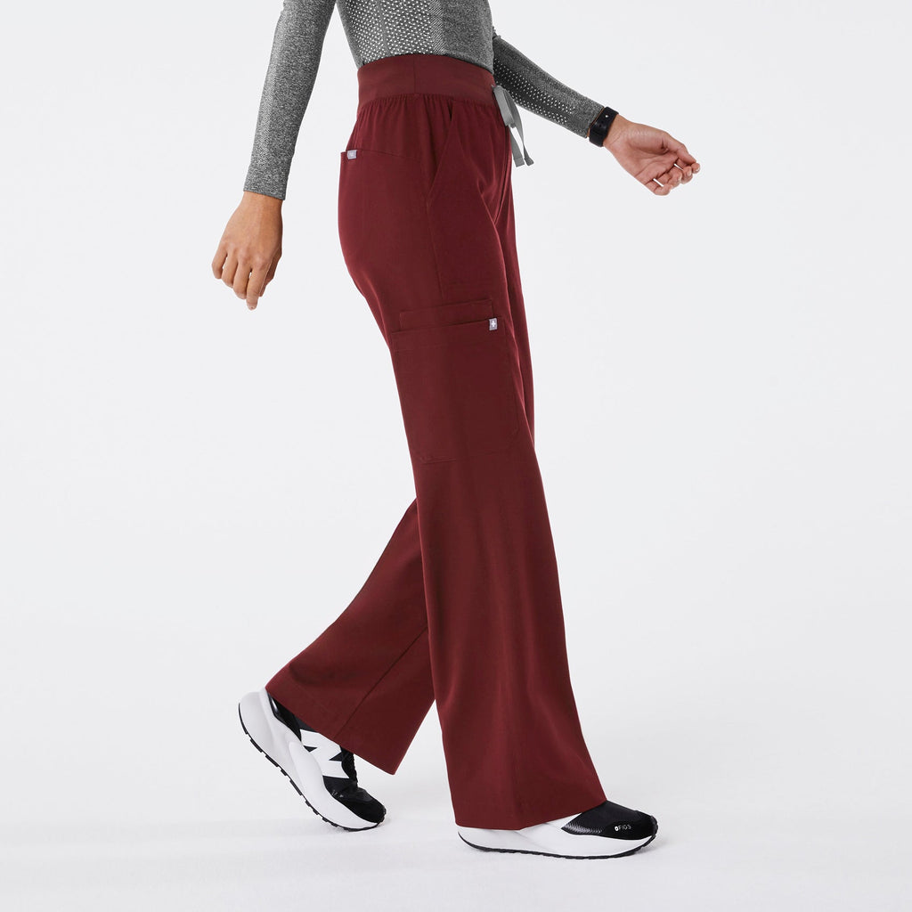 Isabel High-Rise Wide-Leg Scrub Pant - Burgundy