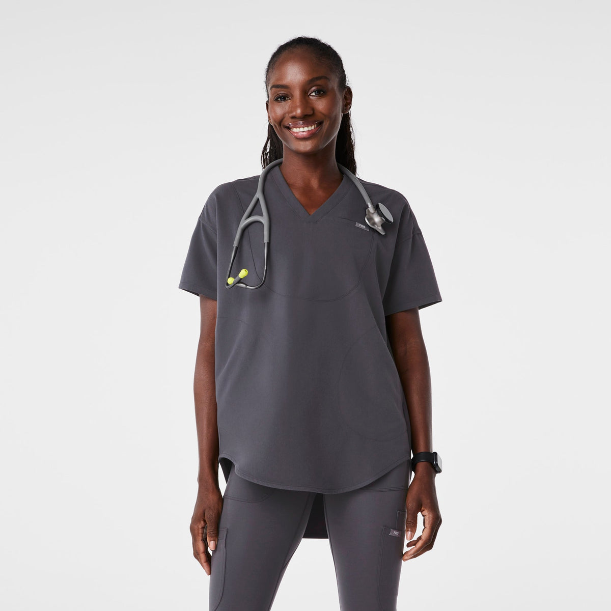Halle V-Neck Tunic Scrub Top - Charcoal