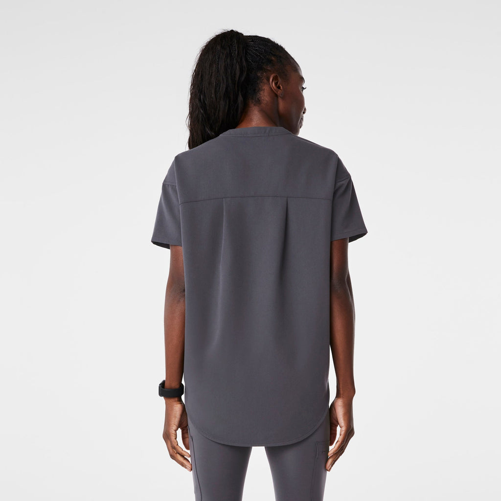 Halle V-Neck Tunic Scrub Top - Charcoal
