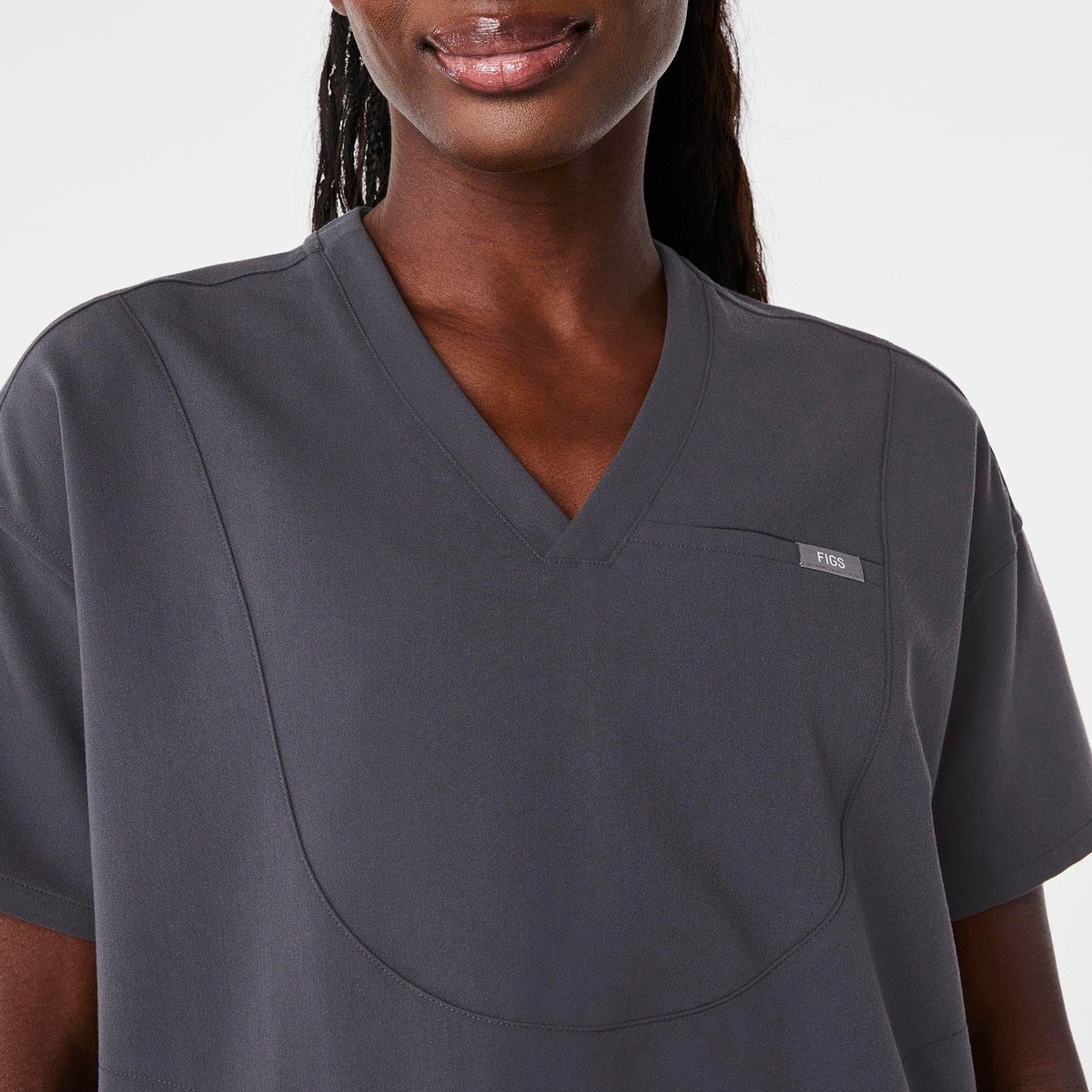 Halle V-Neck Tunic Scrub Top - Charcoal