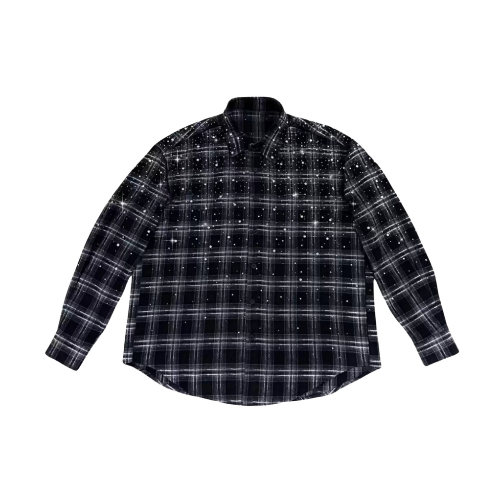 VYBES Rhinestone Plaid Long Sleeve Shirt Jacket