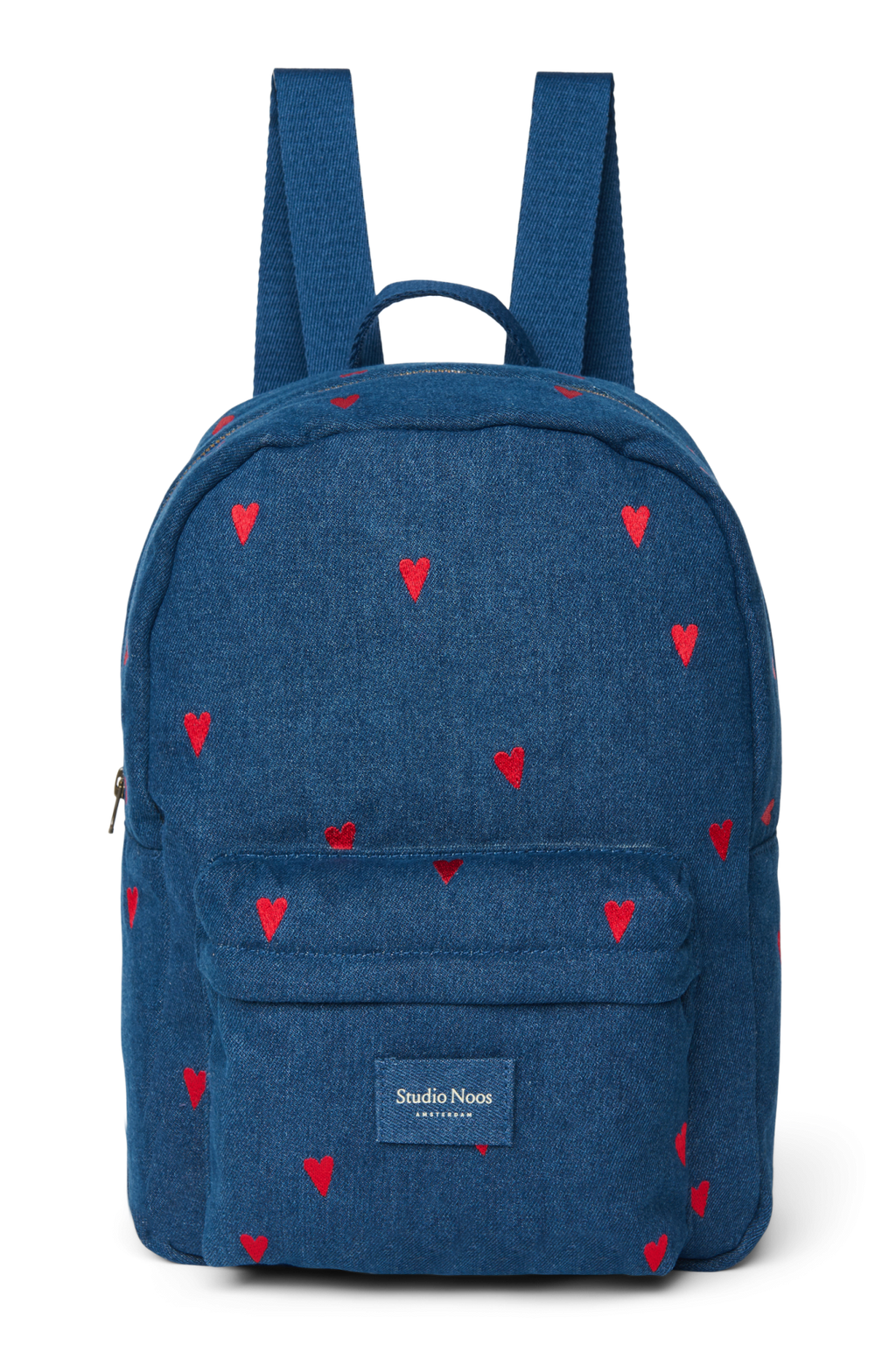 Denim Midi Rugzak | Donkerblauw met rode hartjes