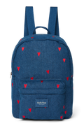 Denim Midi Rugzak | Donkerblauw met rode hartjes