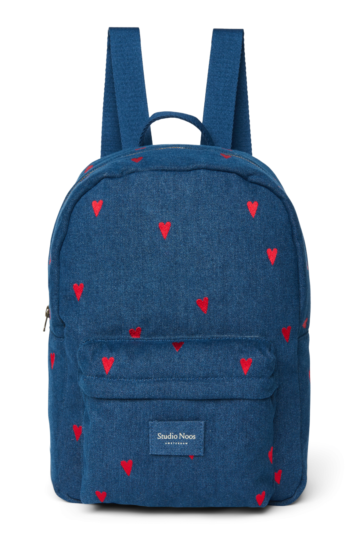 Denim Midi Rugzak | Donkerblauw met rode hartjes