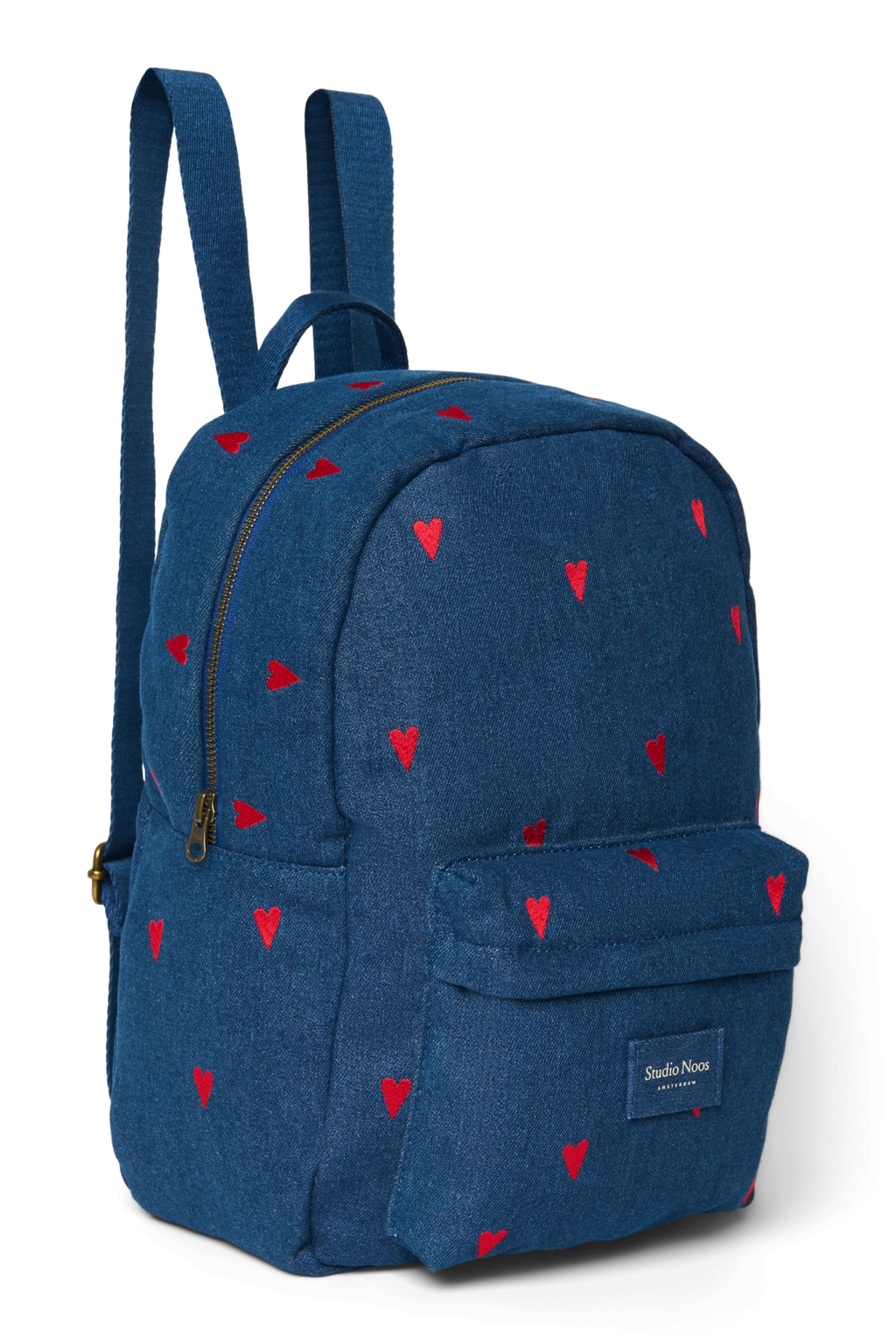 Denim Midi Rugzak | Donkerblauw met rode hartjes